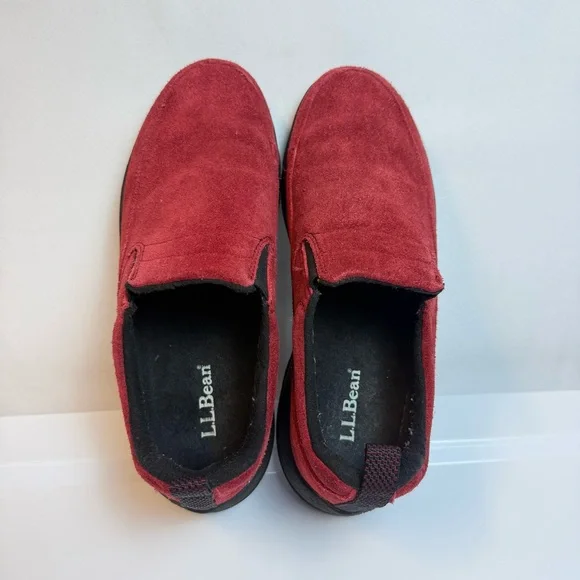 LL Bean Women Red Suede Loafers  7.5 Winter Comfort Shoes Walking Casual Outdoor - Picture 3 of 14